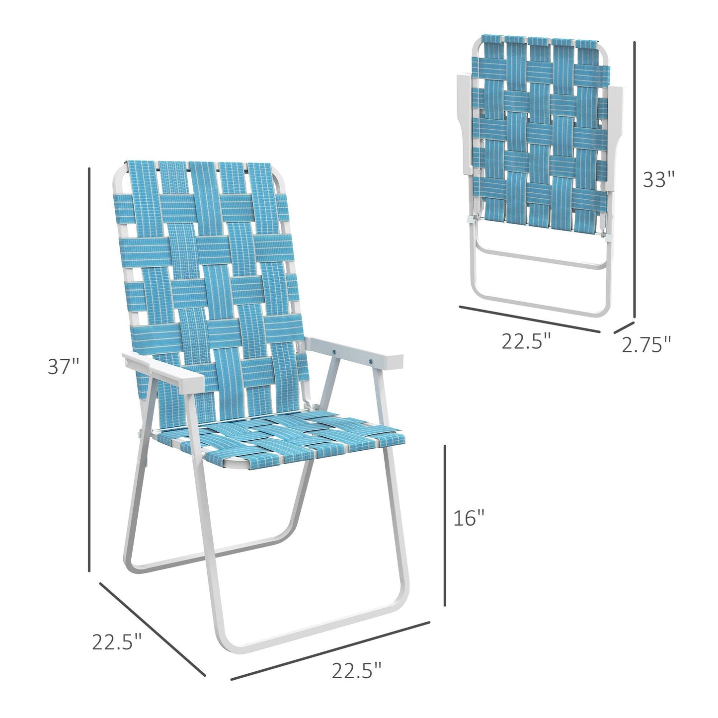 '-Outsunny Set of 2 Patio Folding Chairs, Classic Outdoor Camping Chairs, Portable Lawn Chairs w/ Armrests, Blue - Outdoor Style Company