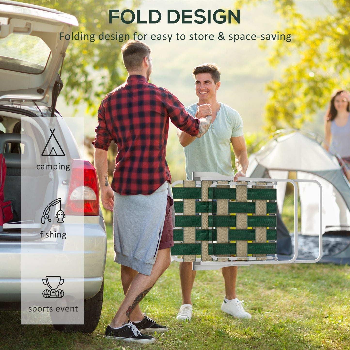 '-Outsunny Set of 2 Patio Folding Chairs, Classic Outdoor Camping Chairs, Portable Lawn Chairs w/ Armrests, Green - Outdoor Style Company