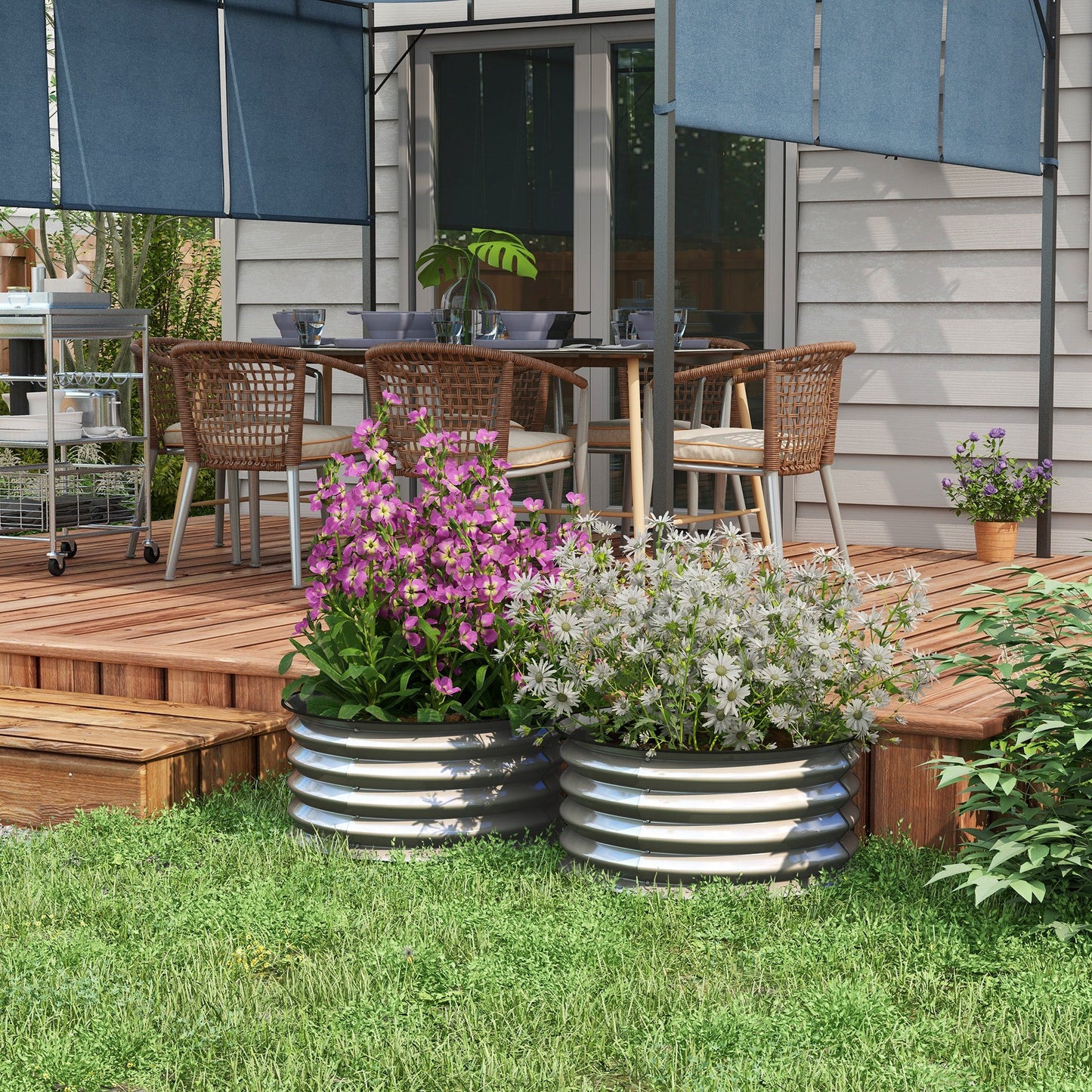 '-Outsunny Set of 2 Raised Garden Bed, Metal Planter Box with Safety Edging, Easy-to-assemble Stock Tank, Silver - Outdoor Style Company