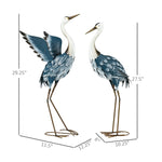 '-Outsunny Set of 2 Standing Bird Garden Sculptures, Heron Garden Statues for Lawn, Patio, Backyard Decoration, 29" & 27.5", Blue & White - Outdoor Style Company