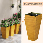 Floor Planters - Outsunny Set of 3 Tall Planters, 22" Outdoor Planter with Drainage Holes, Plastic Flower Pots for Outdoor, Indoor, Brown - Outdoor Style Company