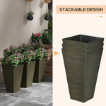 Floor Planters - Outsunny Set of 3 Tall Planters, 28" Outdoor Planter with Drainage Holes, Plastic Flower Pots for Outdoor, Indoor, Bronze - Outdoor Style Company