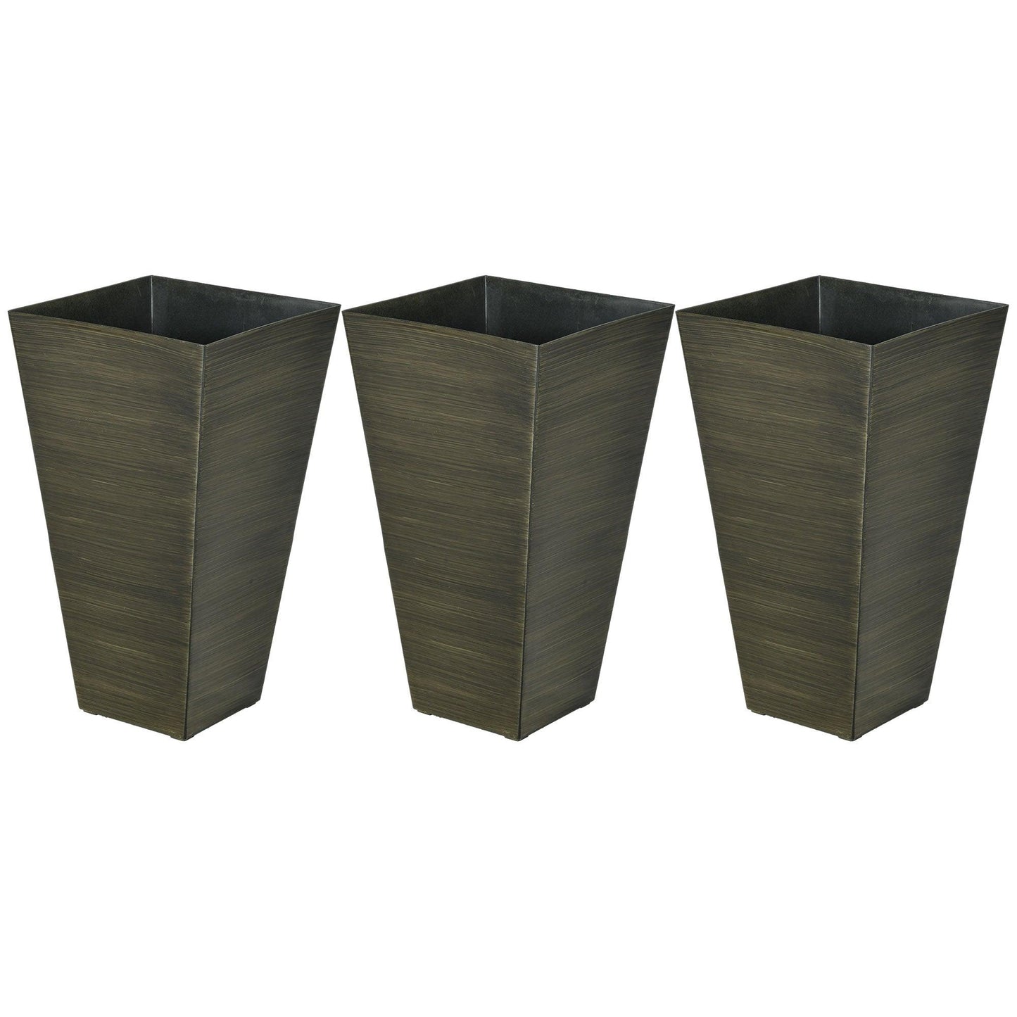 Floor Planters - Outsunny Set of 3 Tall Planters, 28" Outdoor Planter with Drainage Holes, Plastic Flower Pots for Outdoor, Indoor, Bronze - Outdoor Style Company