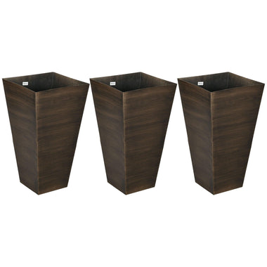Floor Planters - Outsunny Set of 3 Tall Planters, 28" Outdoor Planter with Drainage Holes, Plastic Flower Pots for Outdoor, Indoor, Rust - Outdoor Style Company