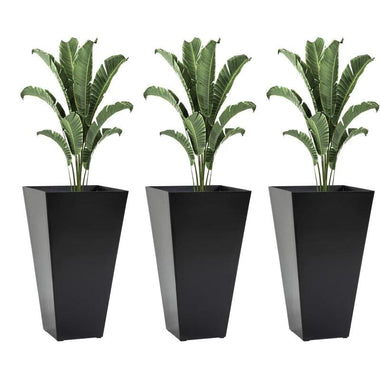 Floor Planters - Outsunny Set of 3 Tall Planters with Drainage Hole, 28" Outdoor Flower Plant Pots, Indoor Planters for Porch Patio and Deck, Black - Outdoor Style Company