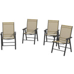 '-Outsunny Set of 4 Outdoor Folding Chairs, Stackable Patio Dining Chairs with Armrests, Metal Frame, Light Mixed Brown - Outdoor Style Company