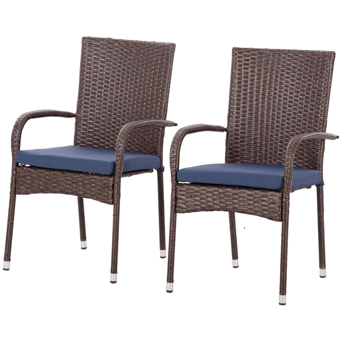 Reclining Lounge Chairs - Outsunny Stackable PE Rattan Outdoor Dining Chairs with Cushion, Patio Wicker Dining Chair with Armrests & Backrest, Blue - Outdoor Style Company