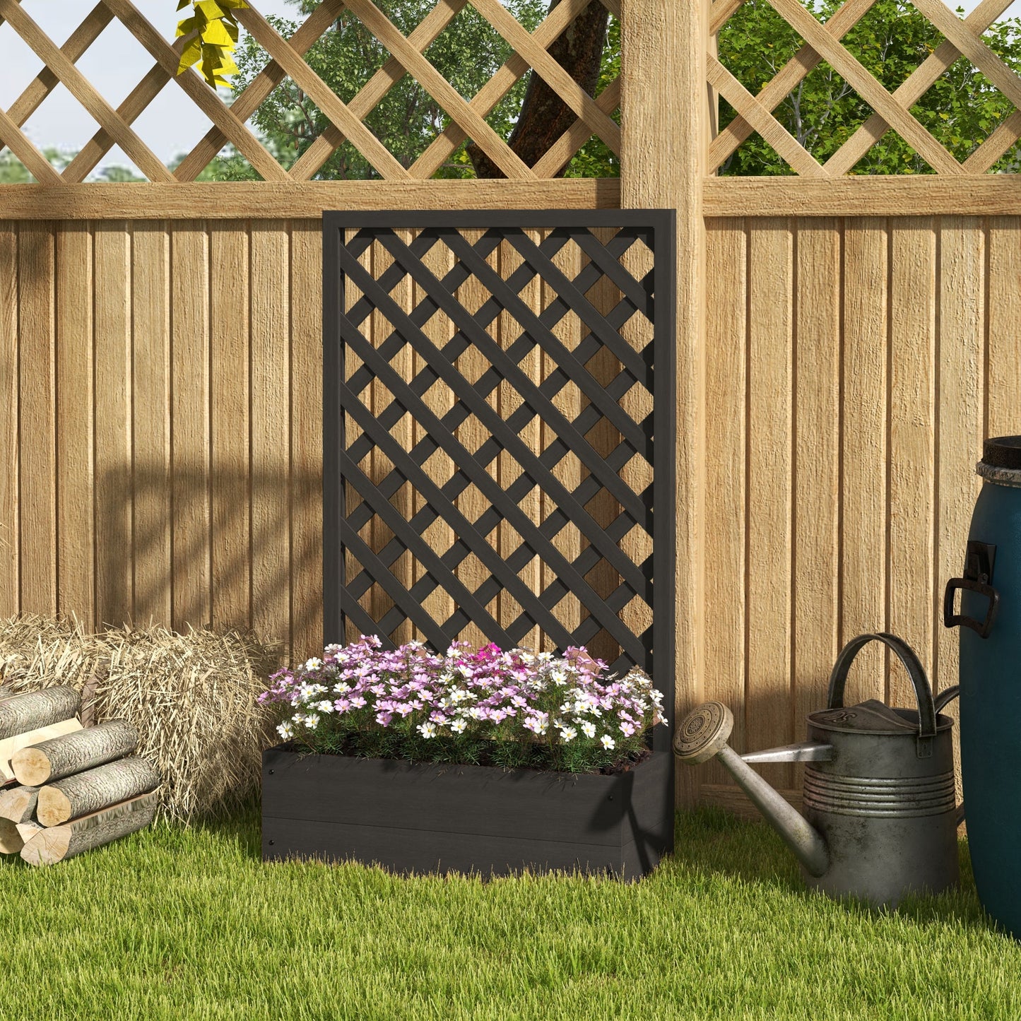 -Outsunny Trellis Planter Box for Climbing Plants, Raised Garden Bed w/ Trellis Lattice for Outdoor Garden, Deck, Backyard, Black - Outdoor Style Company