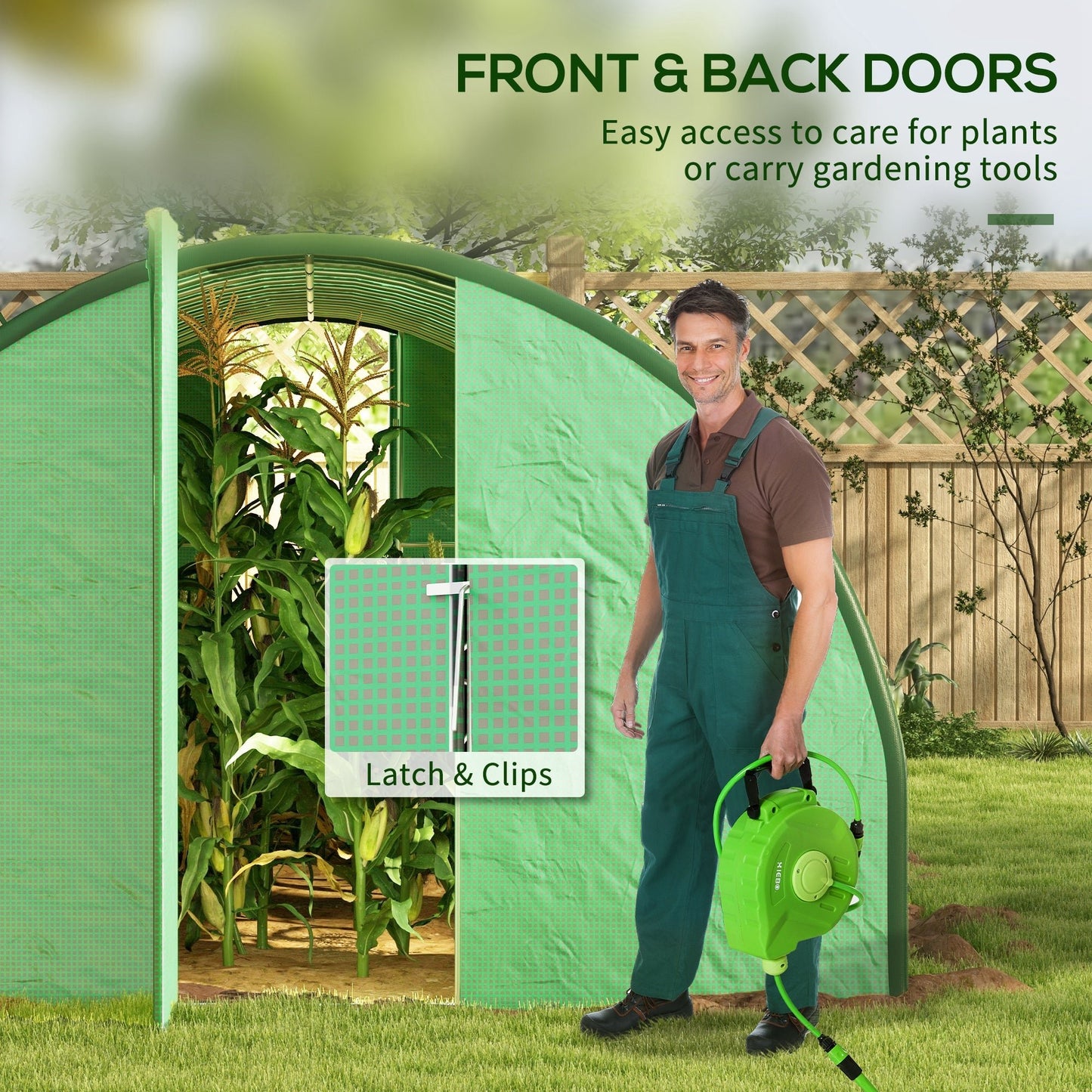 '-Outsunny Tunnel Greenhouse Walk-in Plant Warm House with 2 Hinged Doors, 10 Mesh Windows, 24.6' x 10' x 6.6', Green - Outdoor Style Company