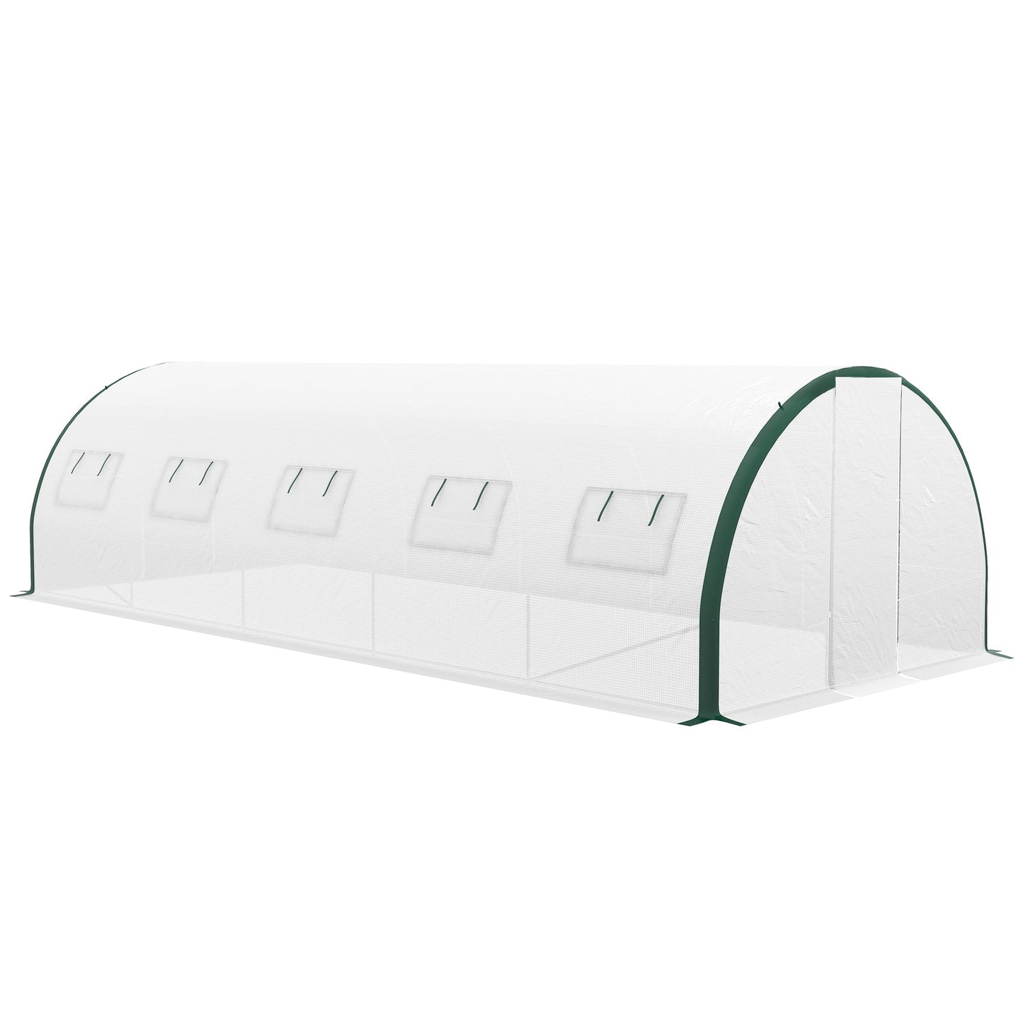 '-Outsunny Tunnel Greenhouse Walk-in Plant Warm House with 2 Hinged Doors, 10 Mesh Windows, 24.6' x 10' x 6.6', White - Outdoor Style Company