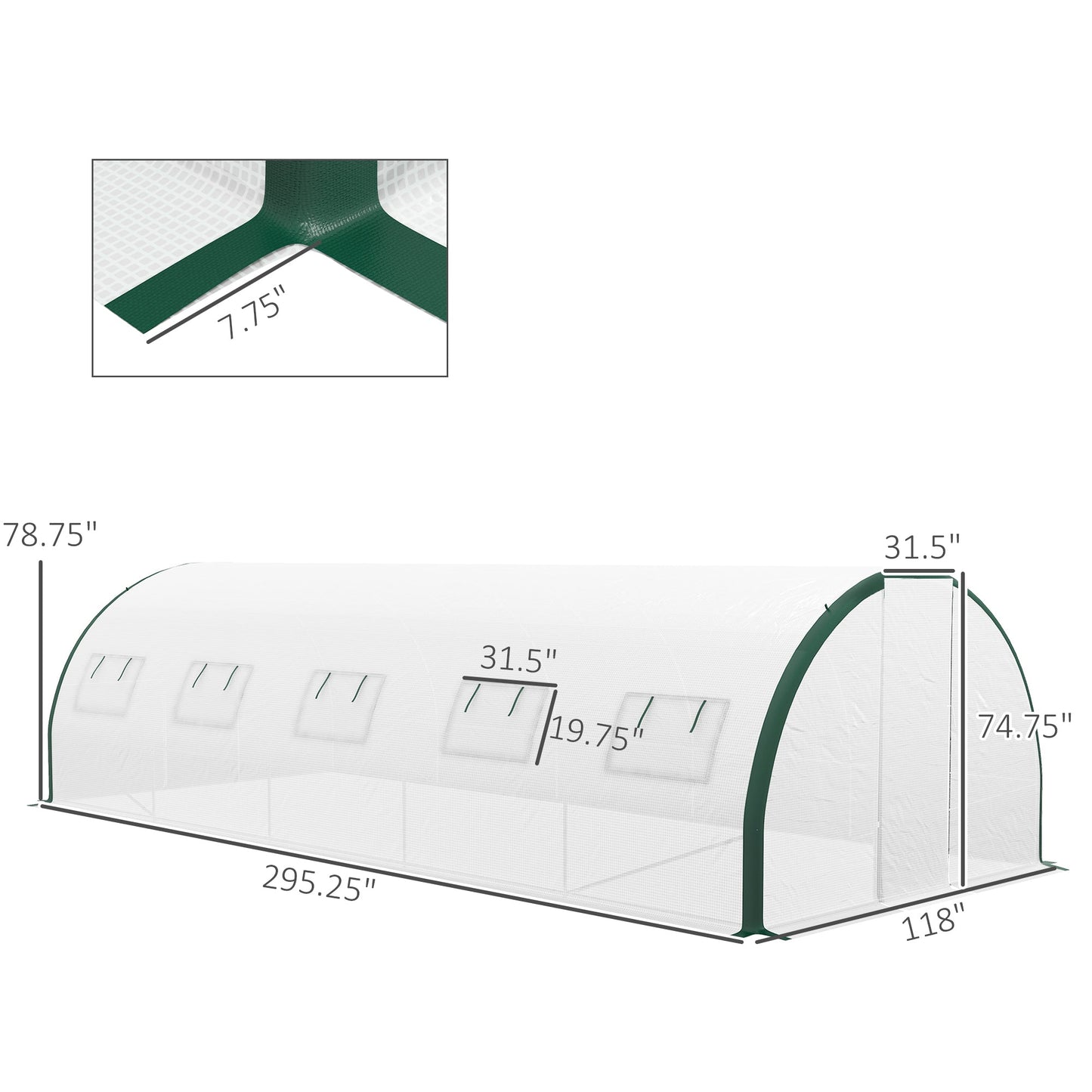 '-Outsunny Tunnel Greenhouse Walk-in Plant Warm House with 2 Hinged Doors, 10 Mesh Windows, 24.6' x 10' x 6.6', White - Outdoor Style Company