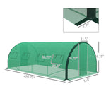 '-Outsunny Tunnel Greenhouse Walk-in Plant Warm House with 2 Hinged Doors, 8 Mesh Windows, 19.7' x 10' x 6.6', Green - Outdoor Style Company