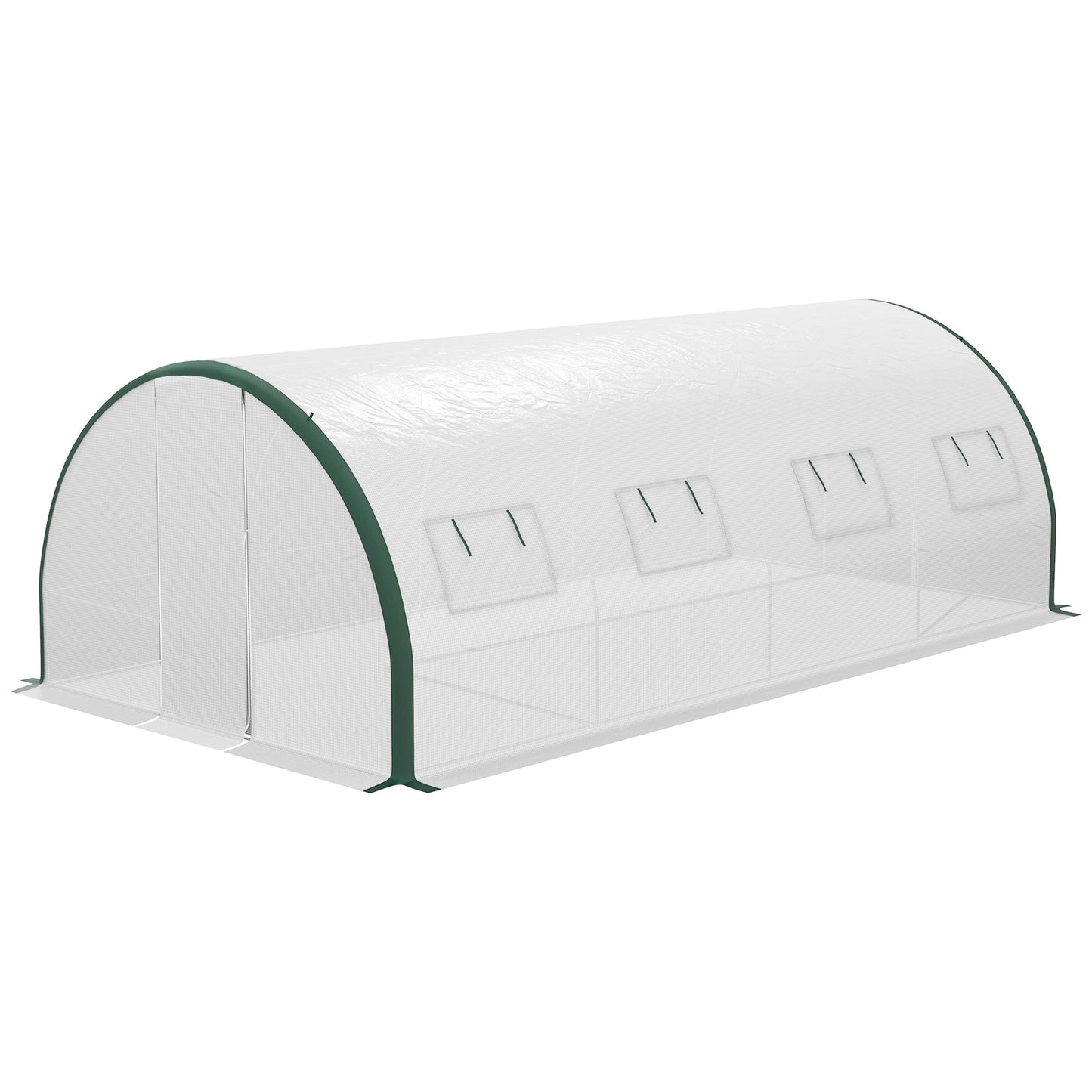 '-Outsunny Tunnel Greenhouse Walk-in Plant Warm House with 2 Hinged Doors, 8 Mesh Windows, 19.7' x 10' x 6.6', White - Outdoor Style Company