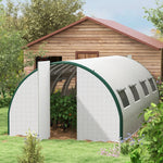 '-Outsunny Tunnel Greenhouse Walk-in Plant Warm House with 2 Hinged Doors, 8 Mesh Windows, 19.7' x 10' x 6.6', White - Outdoor Style Company