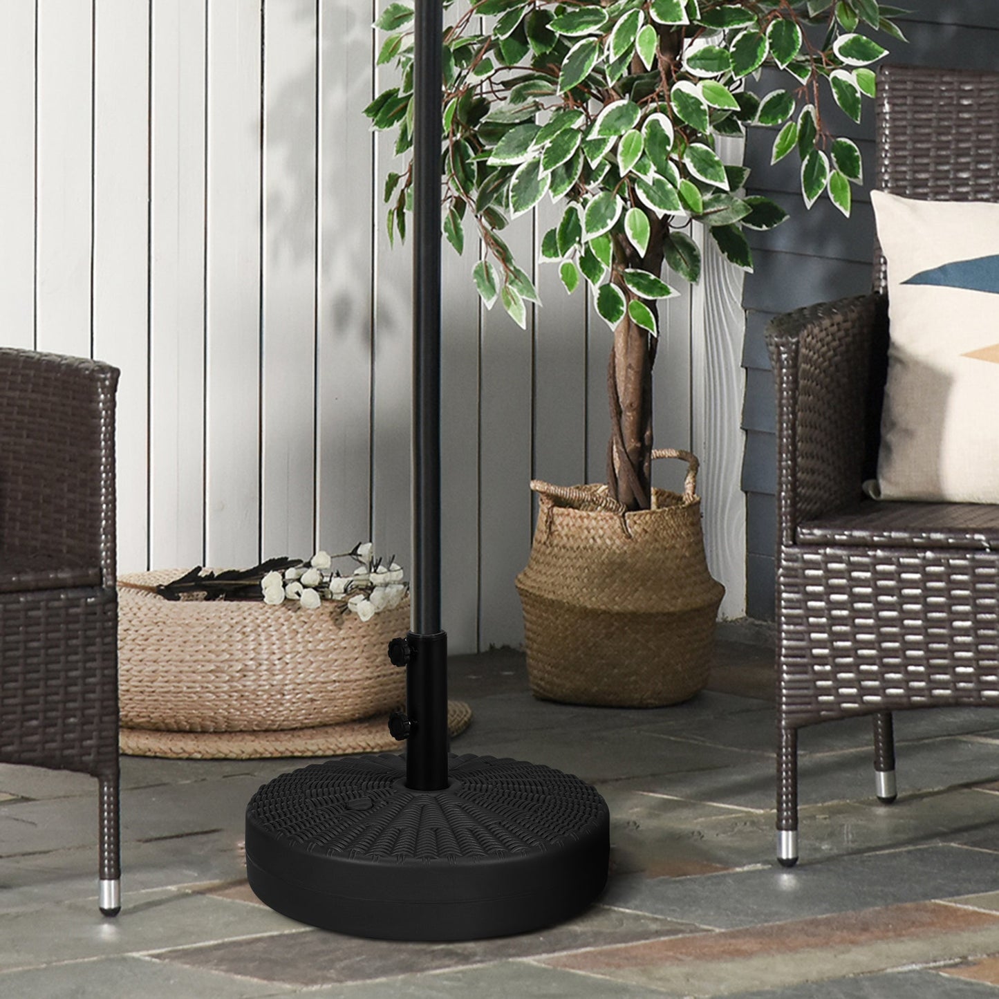 '-Outsunny Umbrella Stand for 1.5" or 2" Umbrella Poles, Round Fillable Umbrella Base for Outdoor, Lawn, Deck, Black - Outdoor Style Company