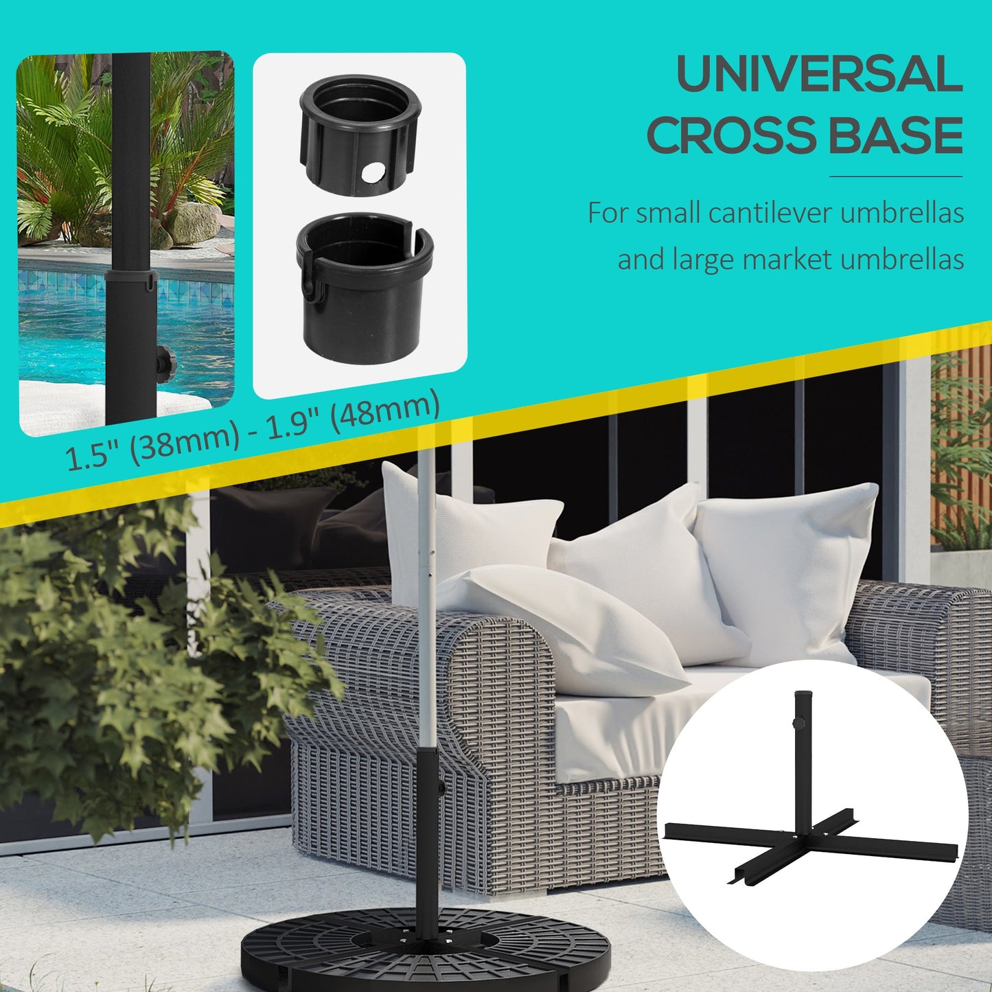 '-Outsunny Universal Cross Umbrella Base, Cross Brace Stand for Market Umbrella and Small Cantilever Umbrella, Black - Outdoor Style Company