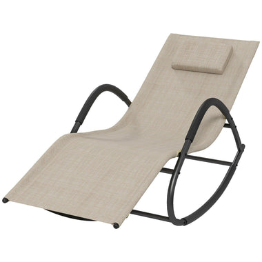 Reclining Lounge Chairs - Outsunny UV Water Resistant Rocking Chair for Sunbathing, Lawn, Garden or Pool, Light Brown - Outdoor Style Company