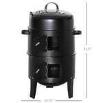 '-Outsunny Vertical Charcoal BBQ Smoker, 3-in-1 16" Round Charcoal Barbecue Grill with 2 Cooking Area Thermometer for Outdoor Camping Picnic Cooking - Outdoor Style Company