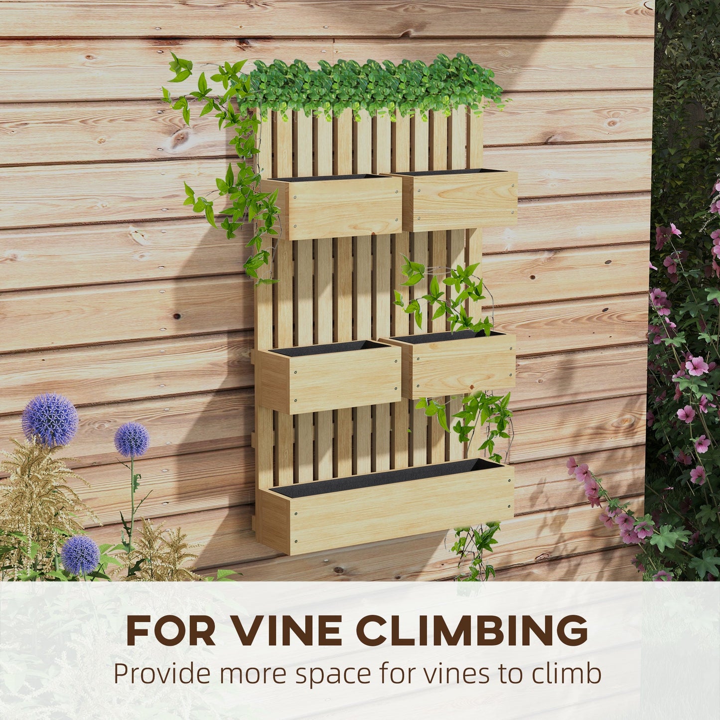 '-Outsunny Wall-Mounted Planter Box with Trellis, for Climbing Plants, Outdoor Wood Raised Garden Bed with Adjustable Height - Outdoor Style Company