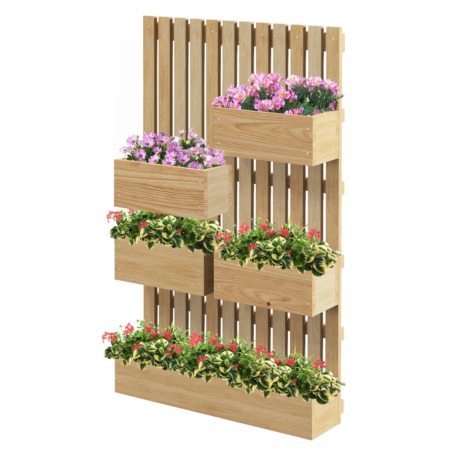 '-Outsunny Wall-Mounted Planter Box with Trellis, for Climbing Plants, Outdoor Wood Raised Garden Bed with Adjustable Height - Outdoor Style Company