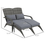 '-Outsunny Wicker Adirondack Chair, for 2 with Removable Cushions & Footrests, Patio Chair with High-back, Wide Armrest, for Porch, Gray | Aosom.com - Outdoor Style Company