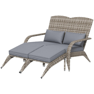 '-Outsunny Wicker Adirondack Chair, for 2 with Removable Cushions & Footrests, Patio Chair with High-back, Wide Armrest, for Porch, Gray | Aosom.com - Outdoor Style Company