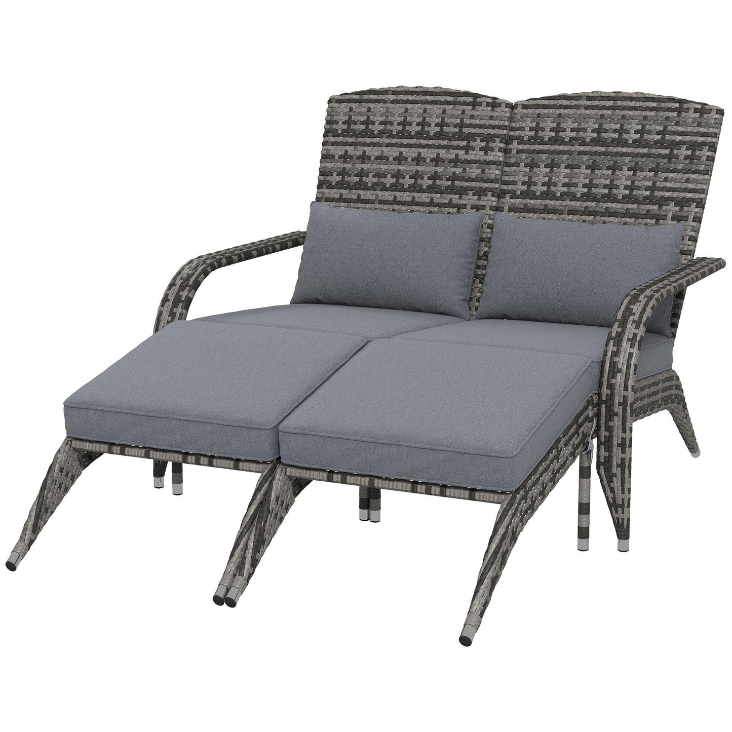 '-Outsunny Wicker Adirondack Chair, for 2 with Removable Cushions & Footrests, Patio Chair with High-back, Wide Armrest, for Porch, Gray | Aosom.com - Outdoor Style Company