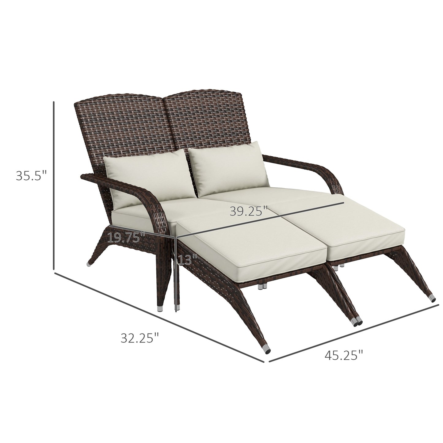 '-Outsunny Wicker Adirondack Chair, for 2 with Removable Cushions & Footrests, Patio with High-back, Wide Armrest, for Porch, Cream White | Aosom.com - Outdoor Style Company