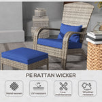 '-Outsunny Wicker Adirondack Chair, with Ottoman & Removable Cushions, Sloping Seat with Wide Armrests, for Deck, Garden, Backyard, Blue | Aosom.com - Outdoor Style Company