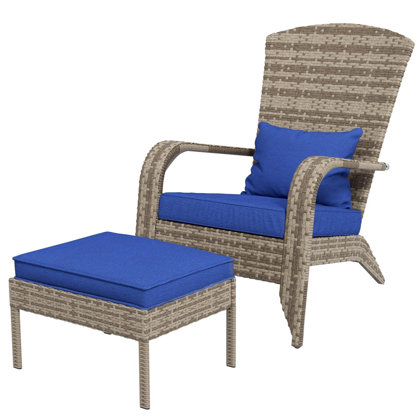 '-Outsunny Wicker Adirondack Chair, with Ottoman & Removable Cushions, Sloping Seat with Wide Armrests, for Deck, Garden, Backyard, Blue | Aosom.com - Outdoor Style Company