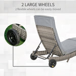 '-Outsunny Wicker Chaise Lonuge, Outdoor Rattan Cushioned, Sun Lounger w/ 5-Level Adjustable Backrest & 2 Wheels for Movement, Grey | Aosom.com - Outdoor Style Company