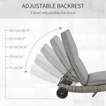 '-Outsunny Wicker Chaise Lonuge, Outdoor Rattan Cushioned, Sun Lounger w/ 5-Level Adjustable Backrest & 2 Wheels for Movement, Grey | Aosom.com - Outdoor Style Company