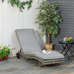 '-Outsunny Wicker Chaise Lonuge, Outdoor Rattan Cushioned, Sun Lounger w/ 5-Level Adjustable Backrest & 2 Wheels for Movement, Grey | Aosom.com - Outdoor Style Company