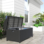 -Outsunny Wicker Storage Bench Deck Box with Comfortable Cushion Navy Blue - Outdoor Style Company