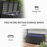 -Outsunny Wicker Storage Bench Deck Box with Comfortable Cushion Navy Blue - Outdoor Style Company