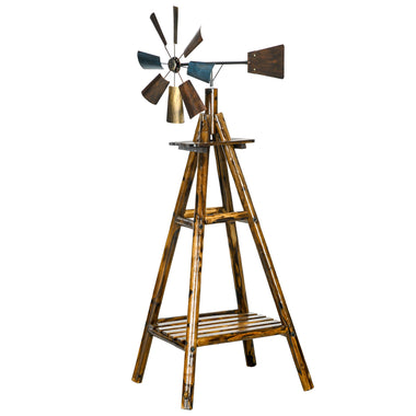 '-Outsunny Windmill Weather Vane Wind Vane with Bottom Shelf, Steel Windmill Head, Stained Wood - Outdoor Style Company