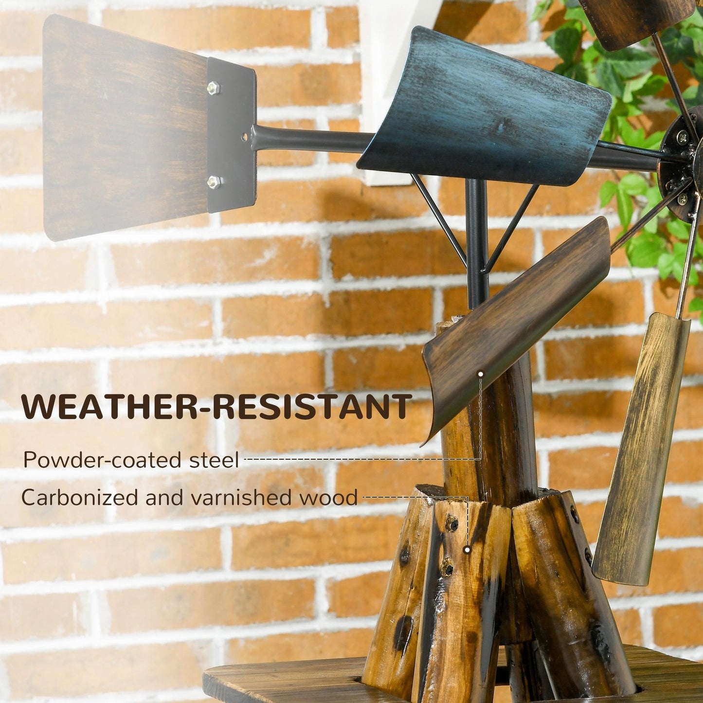 '-Outsunny Windmill Weather Vane Wind Vane with Bottom Shelf, Steel Windmill Head, Stained Wood - Outdoor Style Company