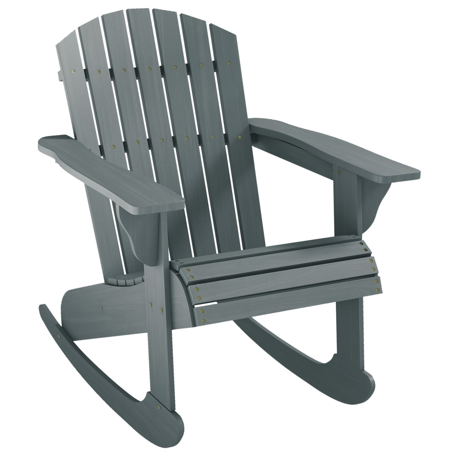 '-Outsunny Wood Adirondack Outdoor Lounge Rocking Chair Fire Pit Seating with Slatted Wooden Design, Fanned Back, Gray - Outdoor Style Company