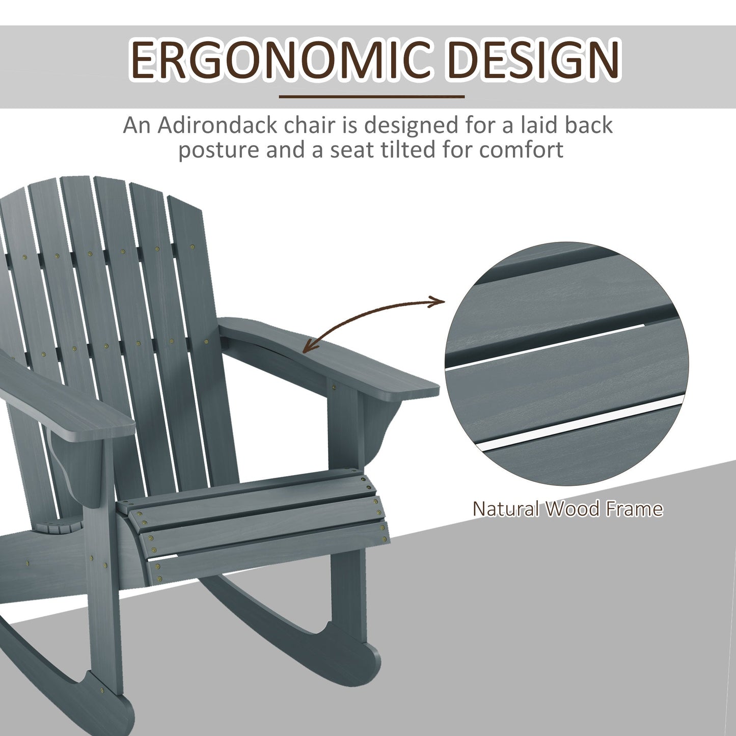 '-Outsunny Wood Adirondack Outdoor Lounge Rocking Chair Fire Pit Seating with Slatted Wooden Design, Fanned Back, Gray - Outdoor Style Company