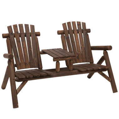 -Outsunny Wood Adirondack Patio Chair Bench with Center Coffee Table, Perfect for Lounging and Relaxing Outdoors Carbonized - Outdoor Style Company