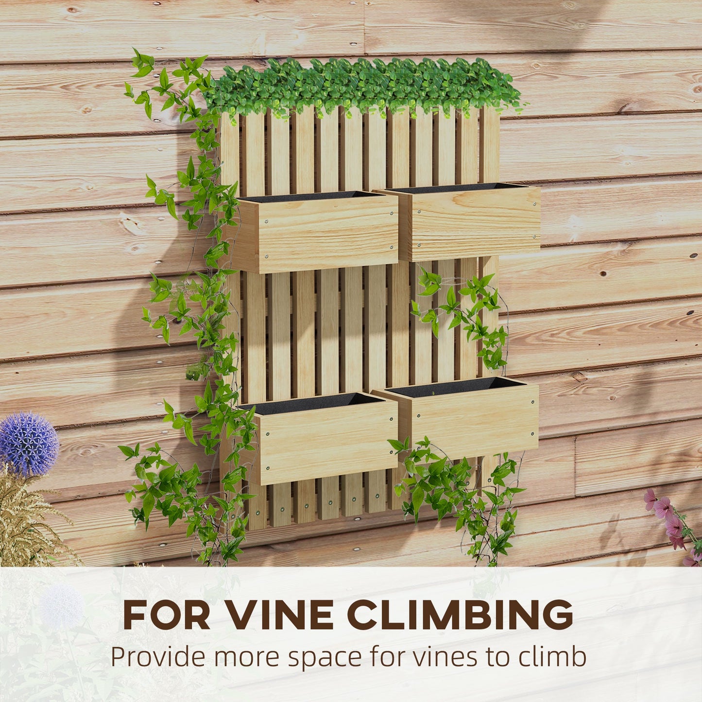 '-Outsunny Wood Planter Box with Trellis, for Climbing Plants, Wall-Mounted Outdoor Raised Garden Bed with Adjustable Height - Outdoor Style Company