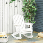 '-Outsunny Wooden Adirondack Rocking Chair Outdoor Lounge Chair Fire Pit Seating with Slatted Wooden Design, Fanned Back, White - Outdoor Style Company