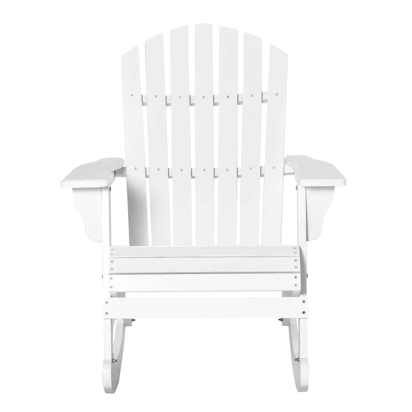 '-Outsunny Wooden Adirondack Rocking Chair Outdoor Lounge Chair Fire Pit Seating with Slatted Wooden Design, Fanned Back, White - Outdoor Style Company