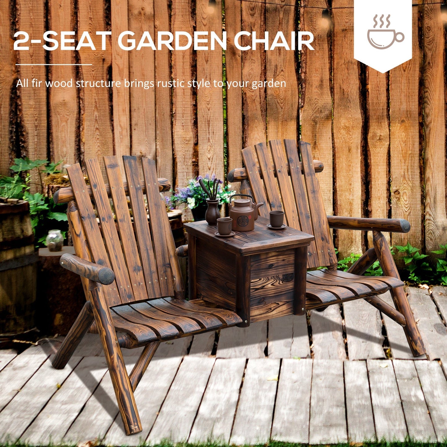 '-Outsunny Wooden Double Adirondack Chair Loveseat with Inset Ice Bucket, Rustic Aesethic, & Weather-Resistant Materials - Outdoor Style Company