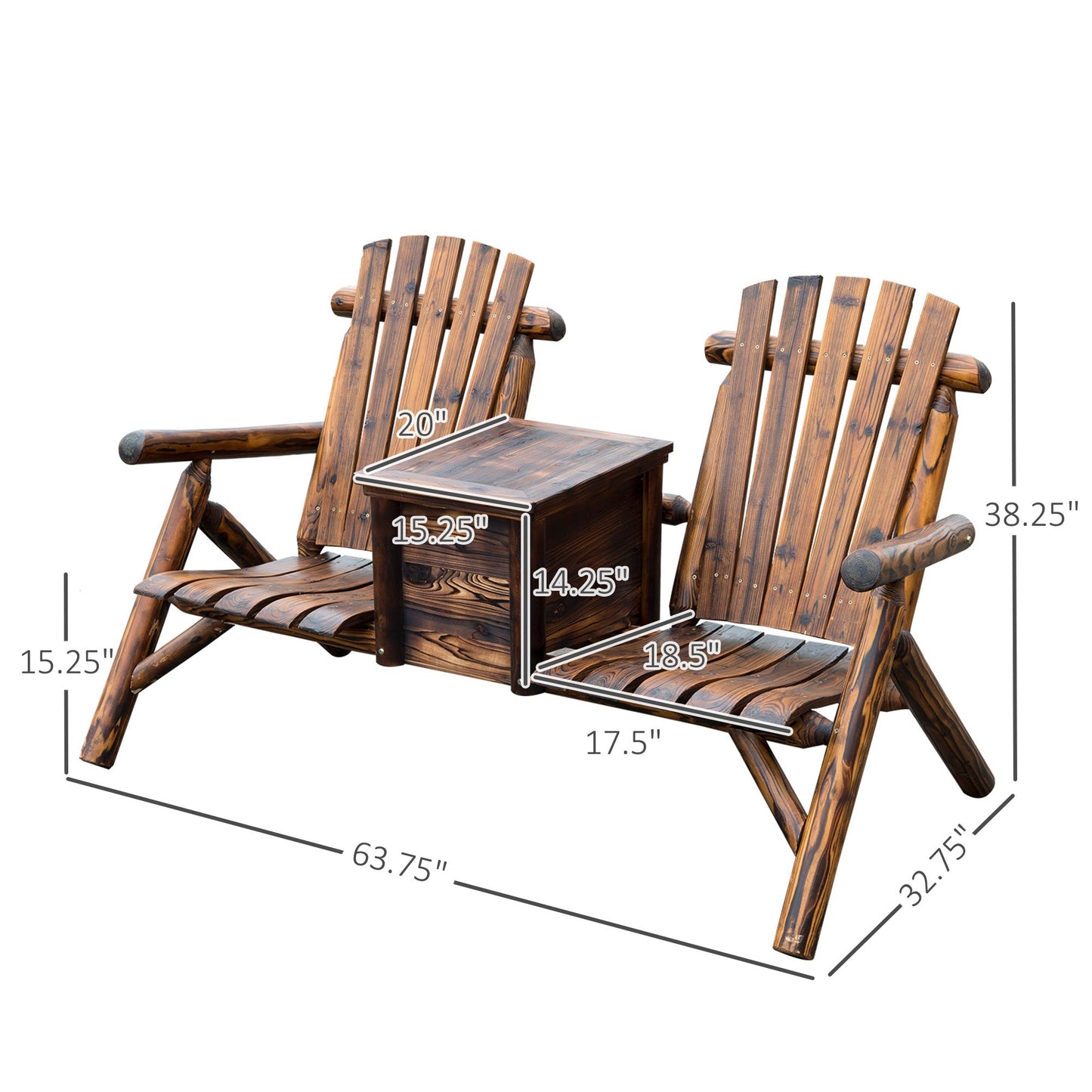 '-Outsunny Wooden Double Adirondack Chair Loveseat with Inset Ice Bucket, Rustic Aesethic, & Weather-Resistant Materials - Outdoor Style Company