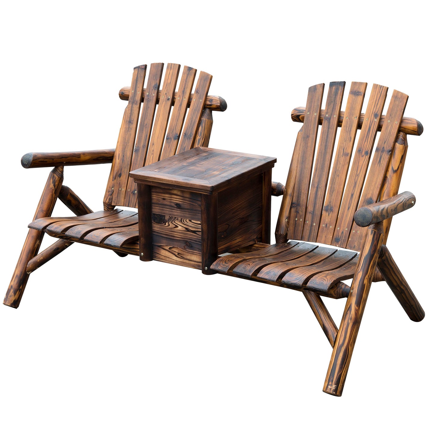 '-Outsunny Wooden Double Adirondack Chair Loveseat with Inset Ice Bucket, Rustic Aesethic, & Weather-Resistant Materials - Outdoor Style Company