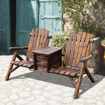 '-Outsunny Wooden Double Adirondack Chair Loveseat with Inset Ice Bucket, Rustic Aesethic, & Weather-Resistant Materials - Outdoor Style Company