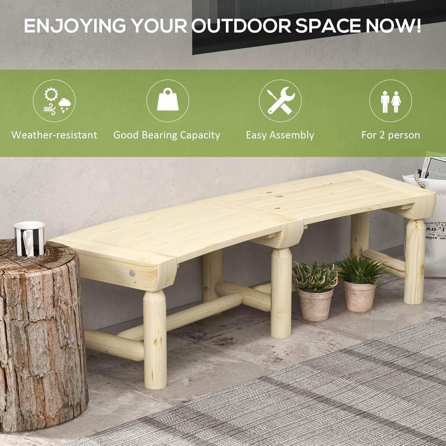 '-Outsunny Wooden Garden Bench, Semicircular Round Outdoor Tree Bench, Wrap Around Park Bench for Yard, Patio, Deck, Lawn, Natural - Outdoor Style Company