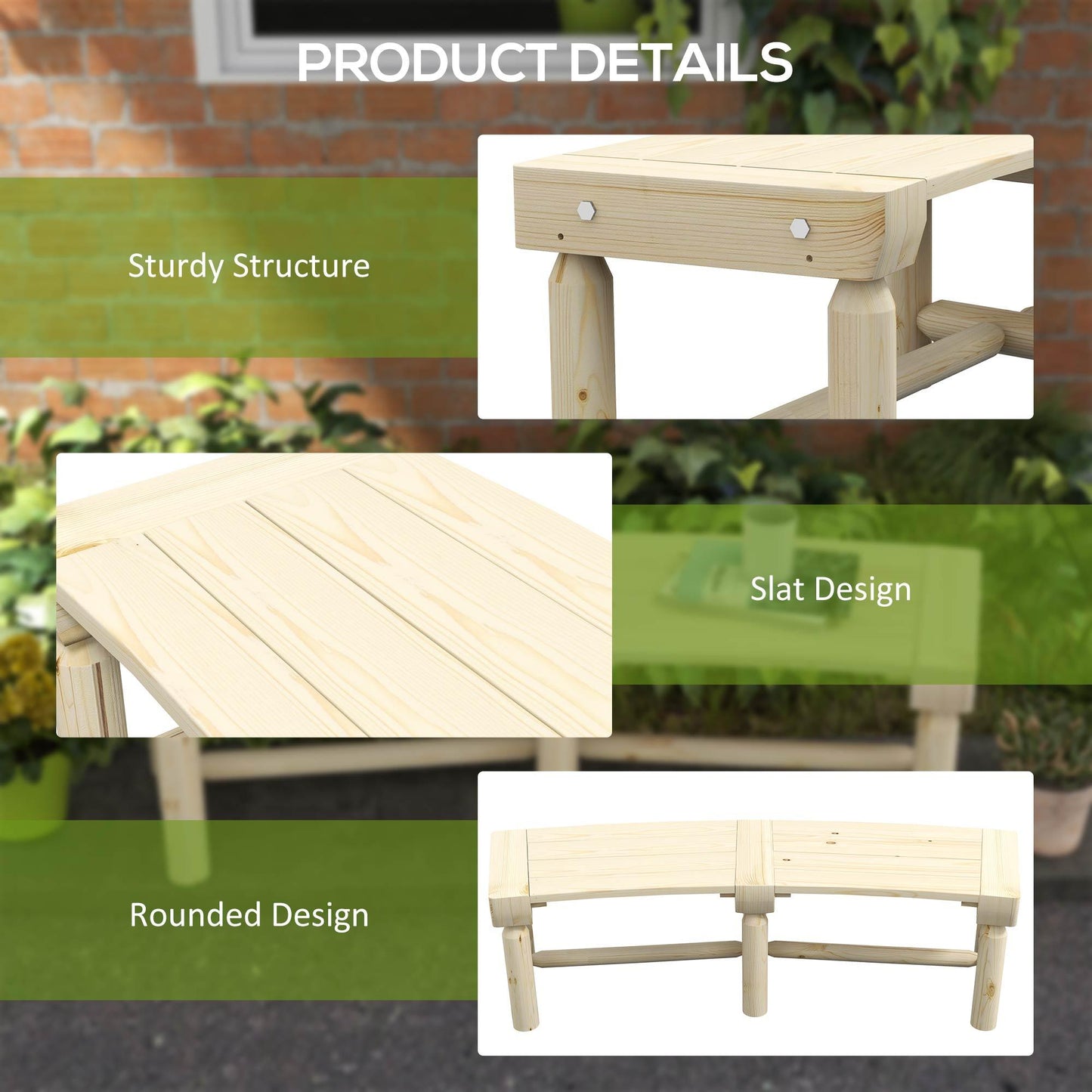 '-Outsunny Wooden Garden Bench, Semicircular Round Outdoor Tree Bench, Wrap Around Park Bench for Yard, Patio, Deck, Lawn, Natural - Outdoor Style Company