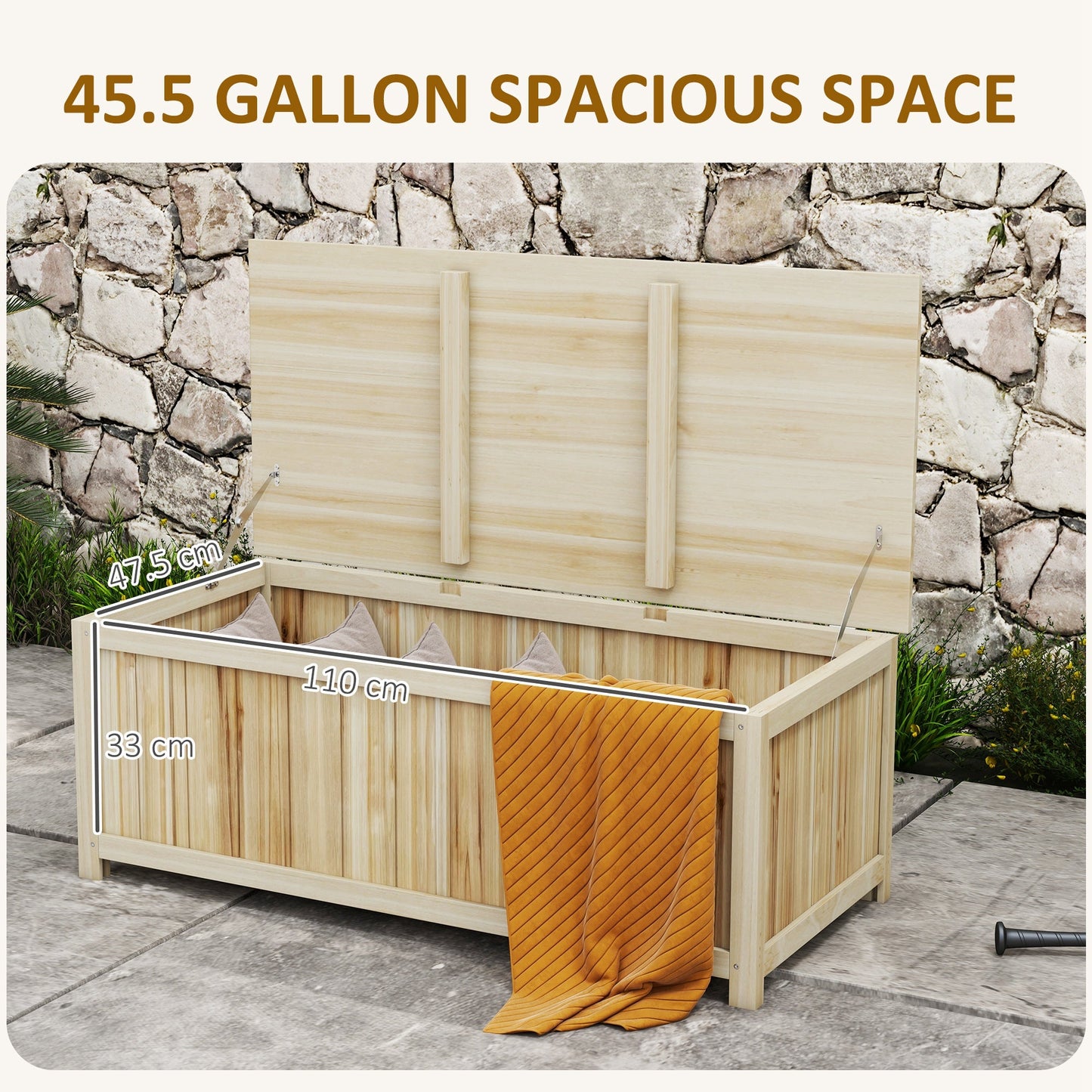 -Outsunny Wooden Outdoor Storage Box Bench, 45.5 Gallon Deck Box, for Patio, Pool, Balcony, Porch - Outdoor Style Company